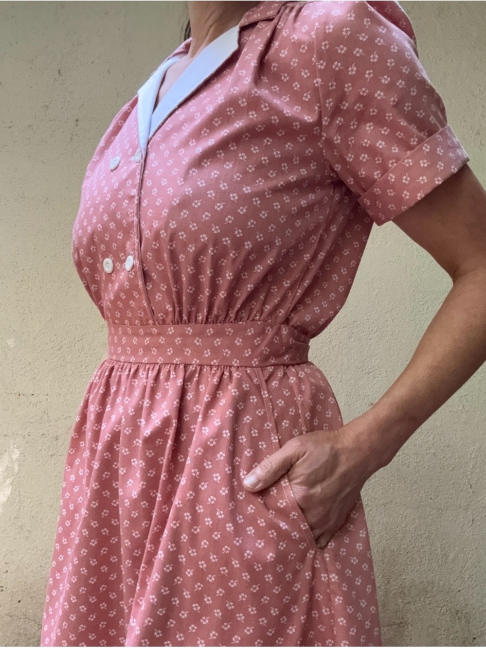 Vintage Pink Dress With White Flowers